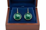 Green Agate Earrings in Wooden Royal Blue Box
