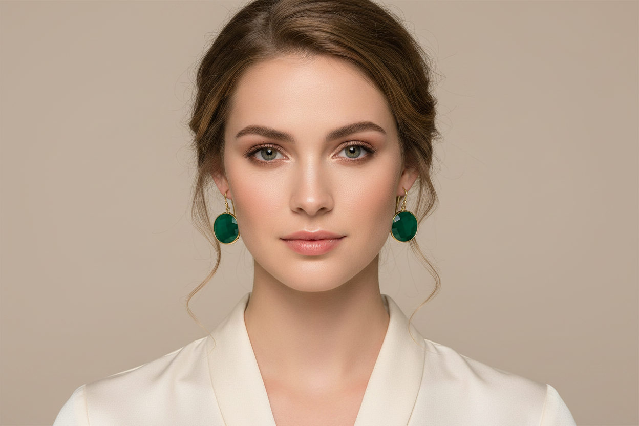 Green Agate Earrings on Model