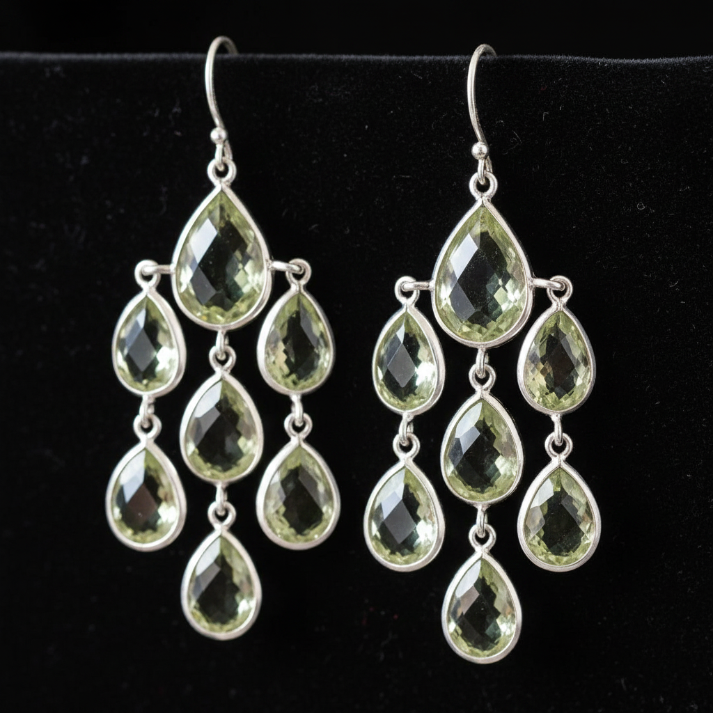 Green Amethyst Earrings - Close Up