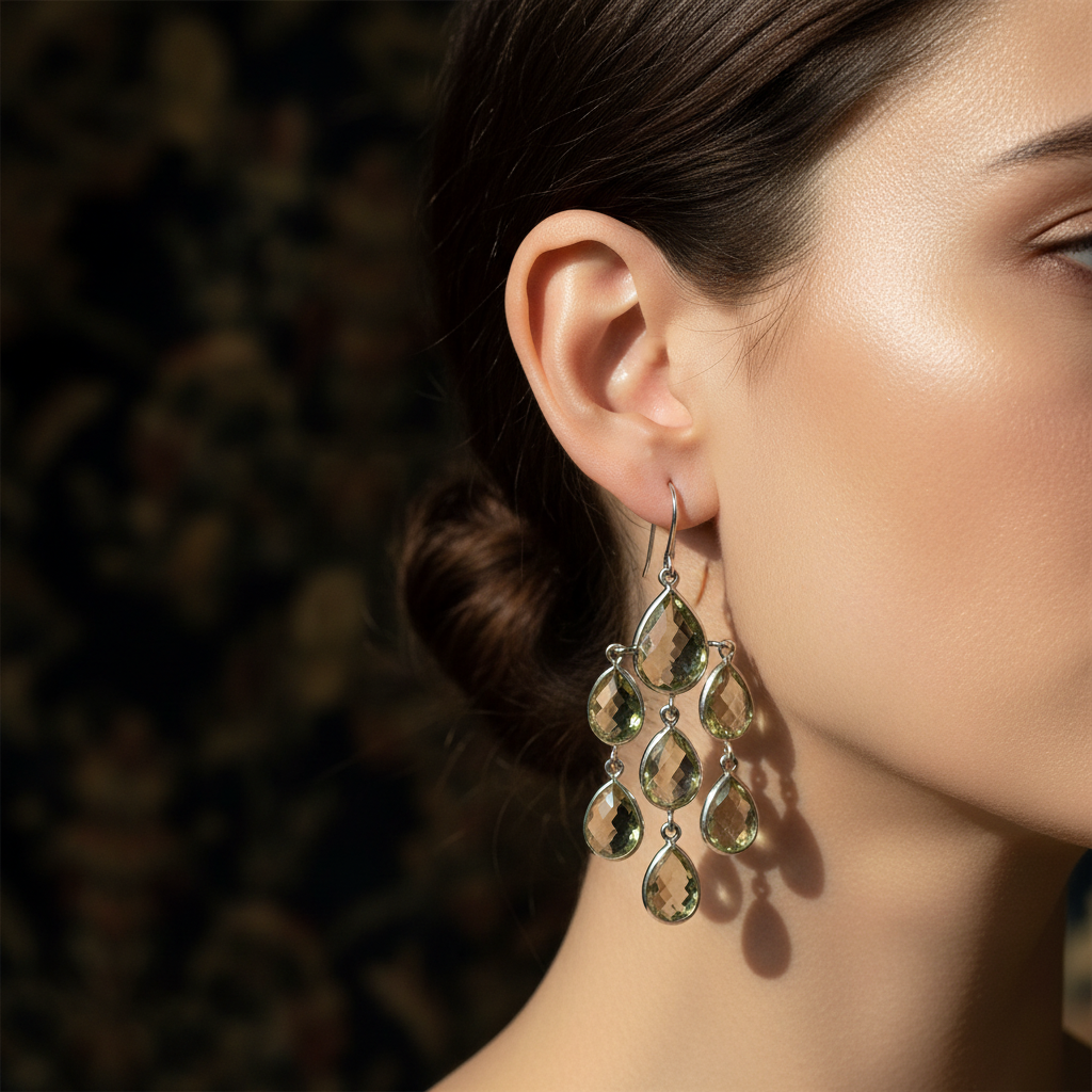 Green Amethyst Earrings - On Model