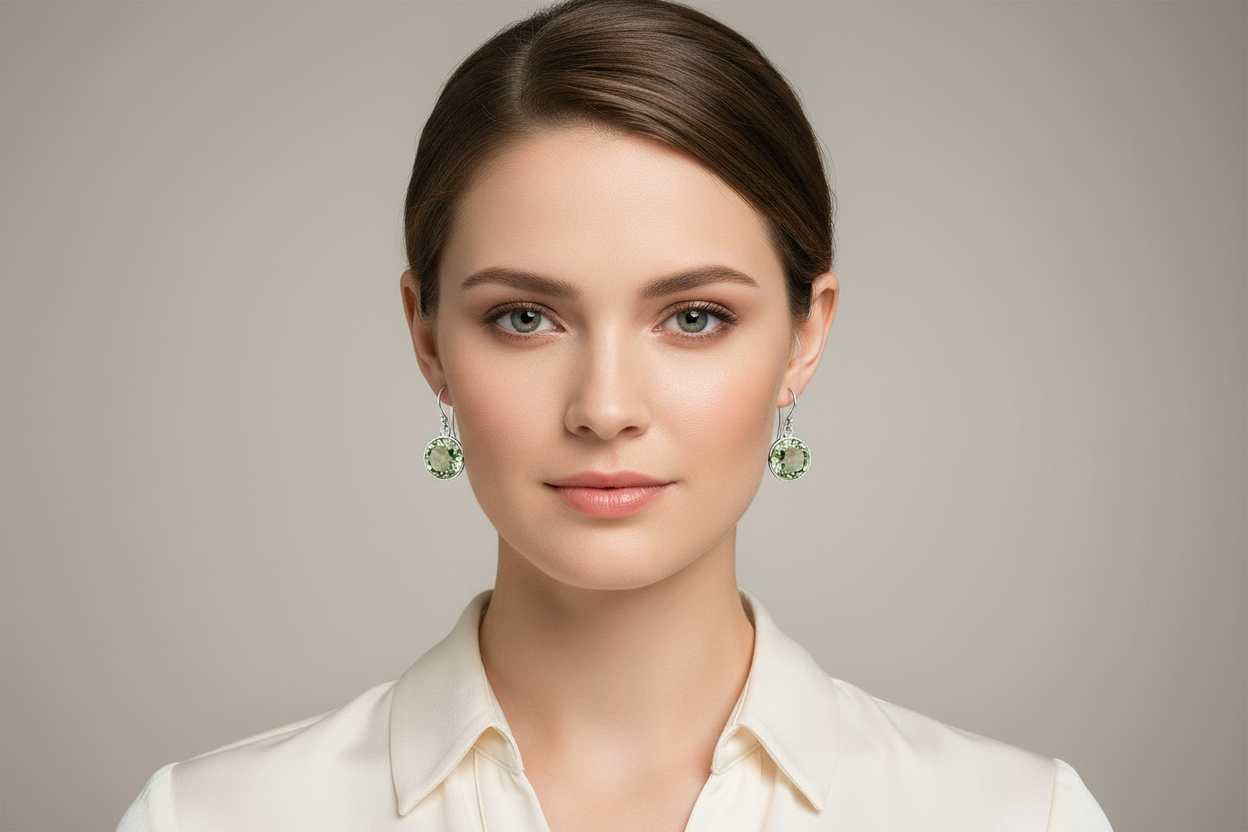 Green Amethyst Earrings on Model