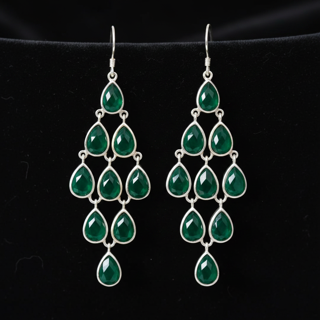 Green Onyx Earrings - Close Up