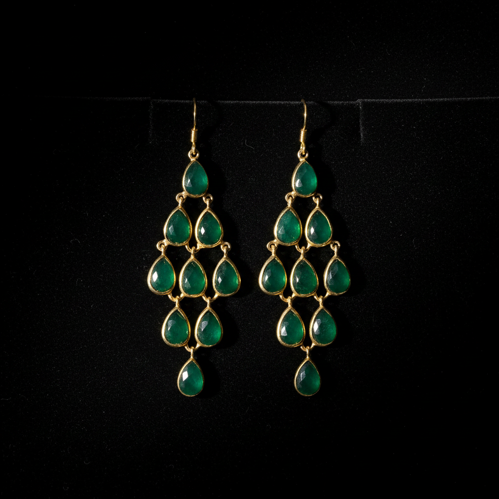 Green Onyx Earrings - Flat Lay