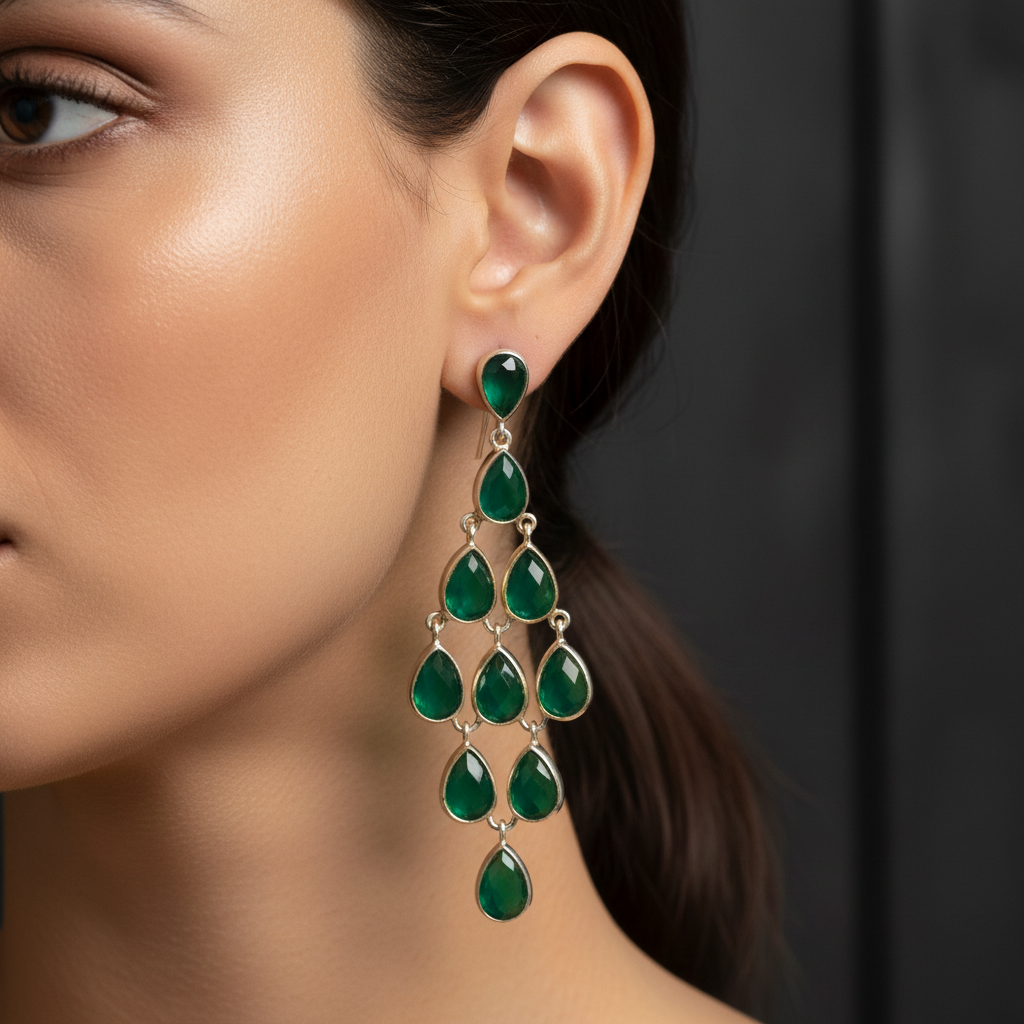 Green Onyx Earrings - On Model