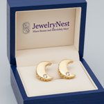 14k Solid Gold Half-Moon Diamond Stud Earring, 0.04 ct TW - JewelryNest LLC