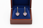 Heart Amethyst Earrings in Wooden Royal Blue Box