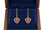 Heart Garnet Earrings in Wooden Royal Blue Box