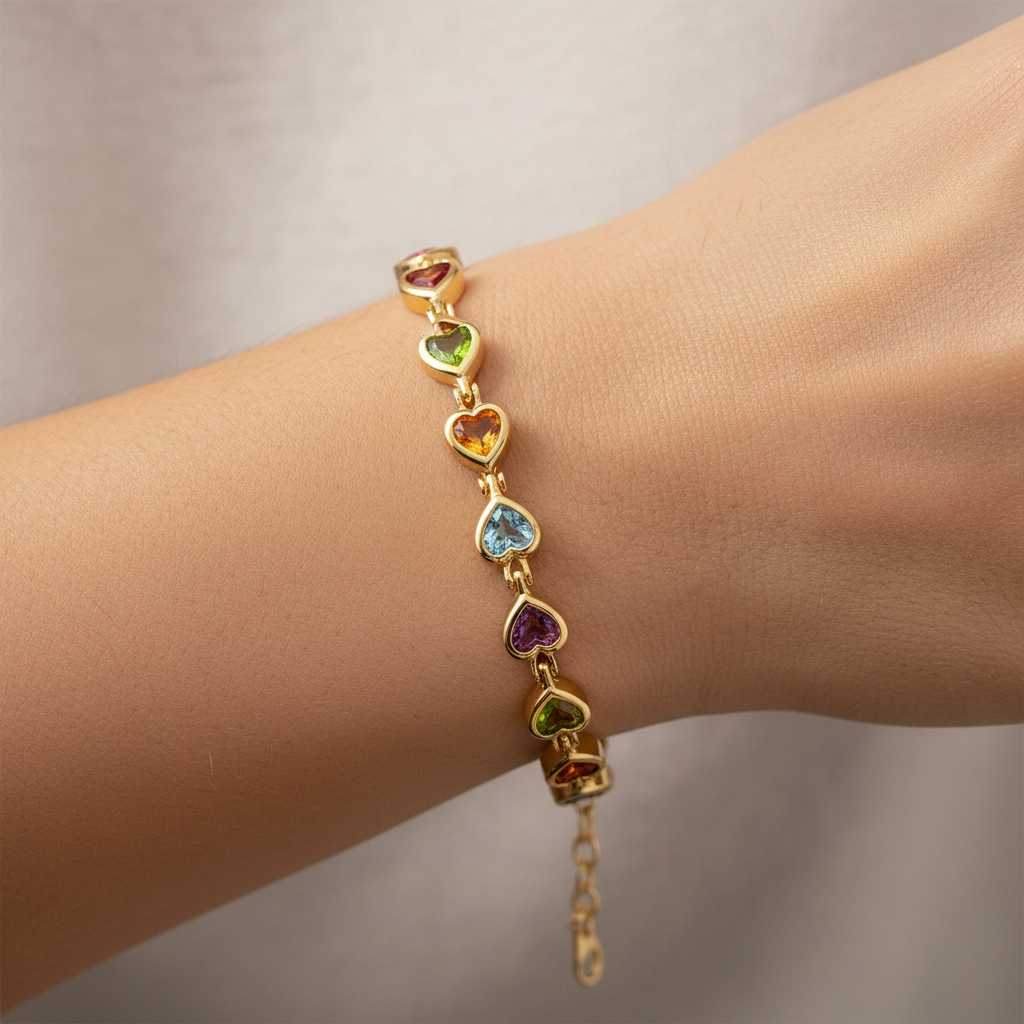 Heart Gemstone Bracelet - On Wrist