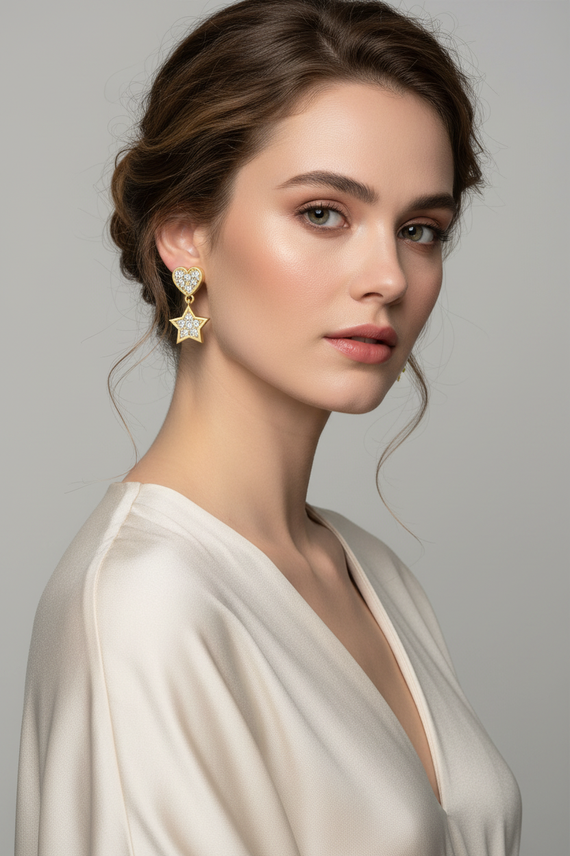 Heart Star Earrings on Model