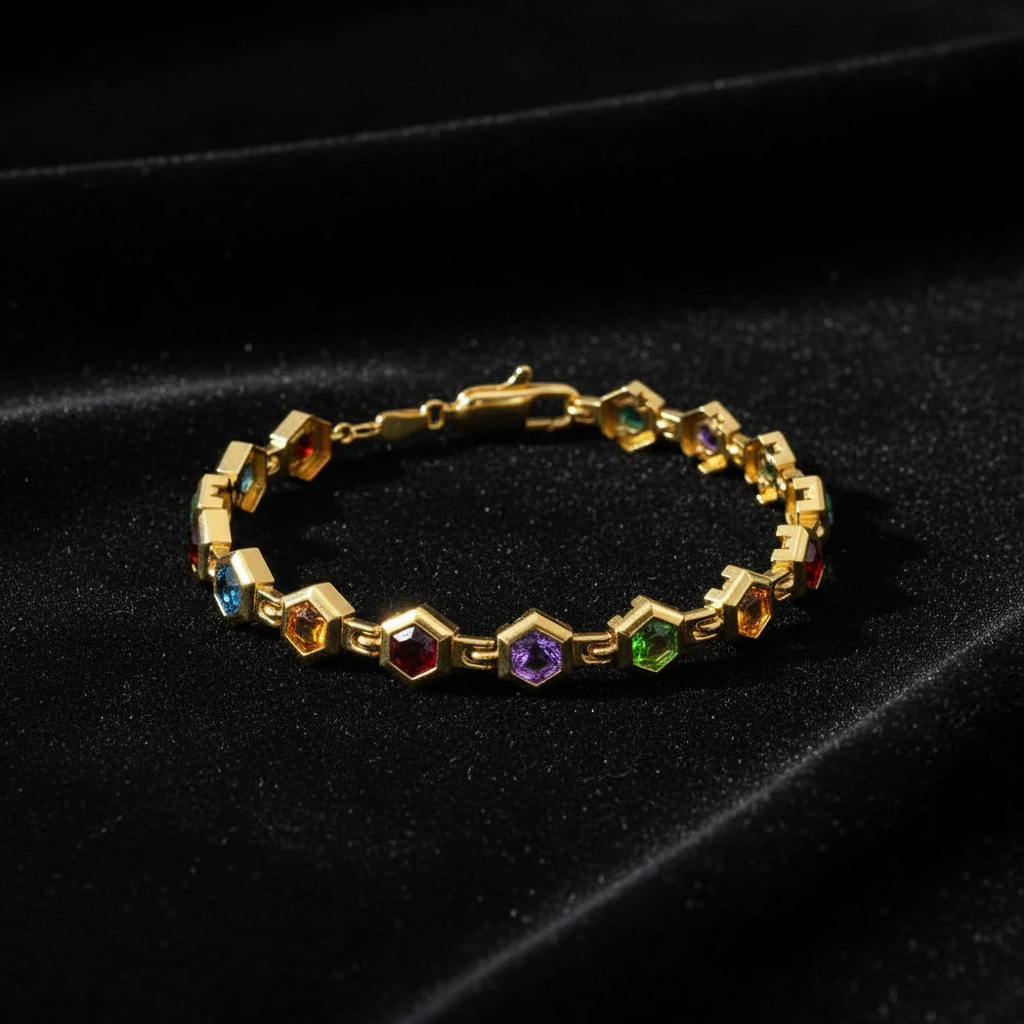 Hexagon Gemstone Bracelet - Flat Lay