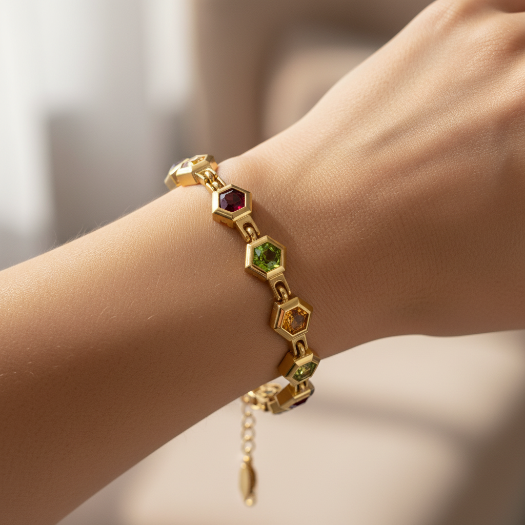 Hexagon Gemstone Bracelet - On Wrist