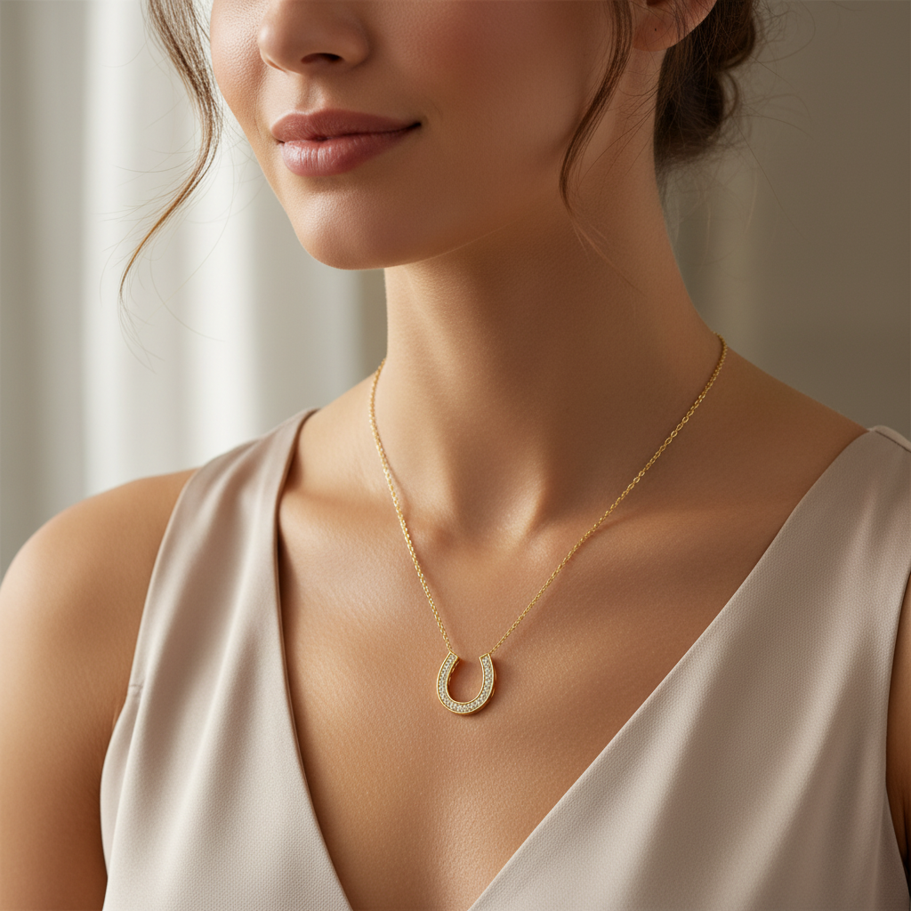 Horseshoe Diamond Necklace on Model