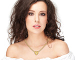 14k Gold Heart-shaped Caviar Diamond Necklace On Woman Neck (0.03.ct.tw)