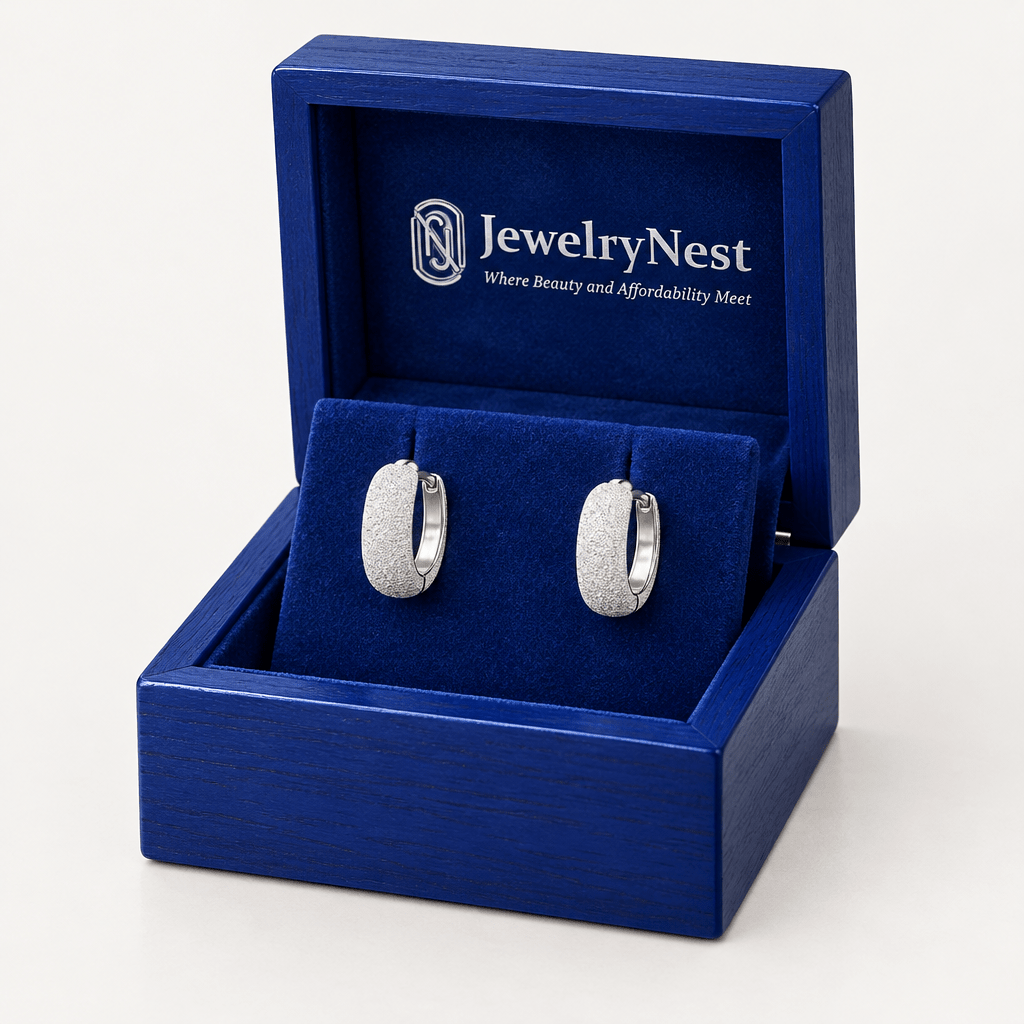 14k Solid White Gold Sparkle Cuddliest Huggie Earrings (4.0 gr.tw) - JewelryNest LLC