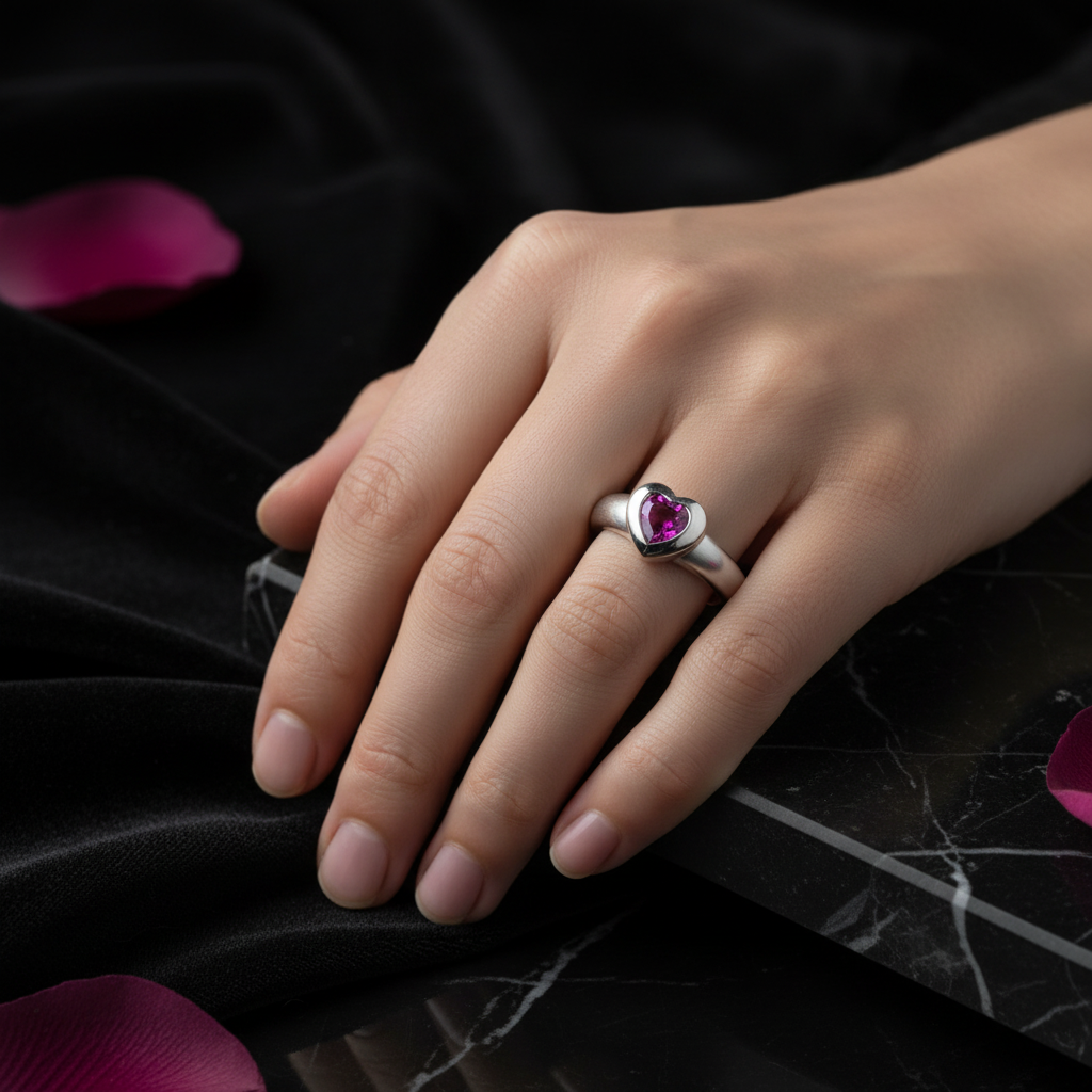 Pink sapphire heart-shaped fashion ring in 14k gold with 0.40 ct. total weight, showcasing a delicate and elegant design.