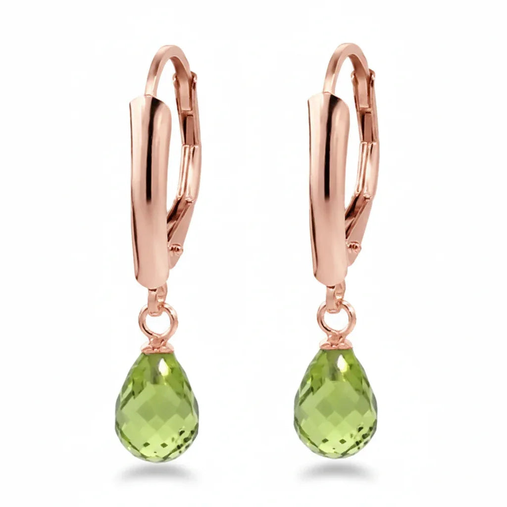 14k gold peridot chandelier earrings with briolette gemstones and 2.80 carats total weight, featuring elegant jewelry design