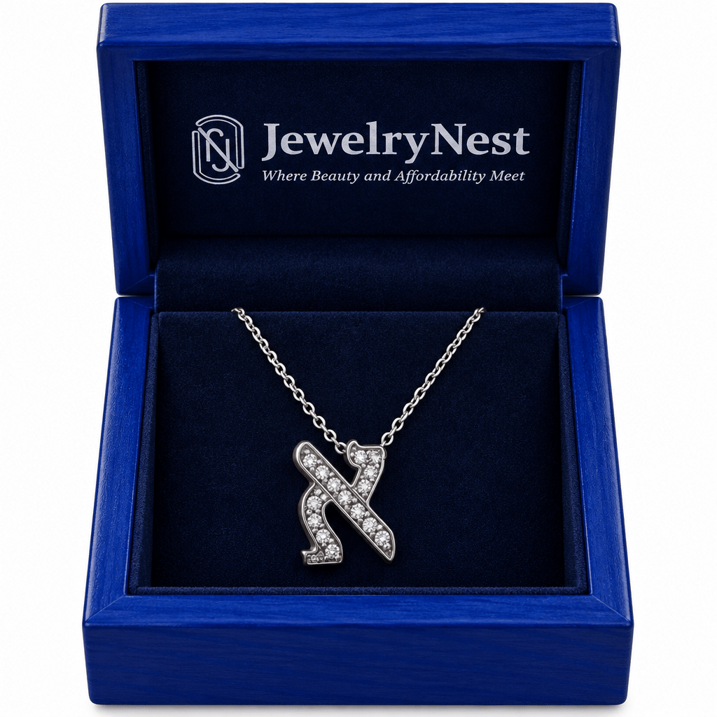 14k Gold Diamond Initial Alef Hebrew Letter Necklace (0.20.ct.tw) - JewelryNest LLC