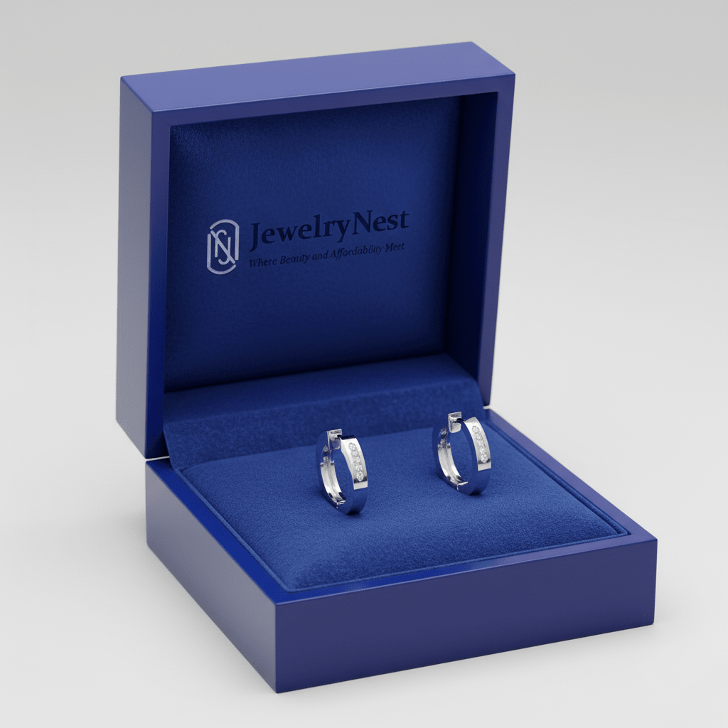 14k Solid Gold Round Diamond Huggie Earrings (0.12.ct.tw) - JewelryNest LLC