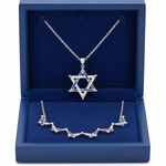 Lab Grown Diamond & Sapphire Star of David Necklace in Royal Blue Box