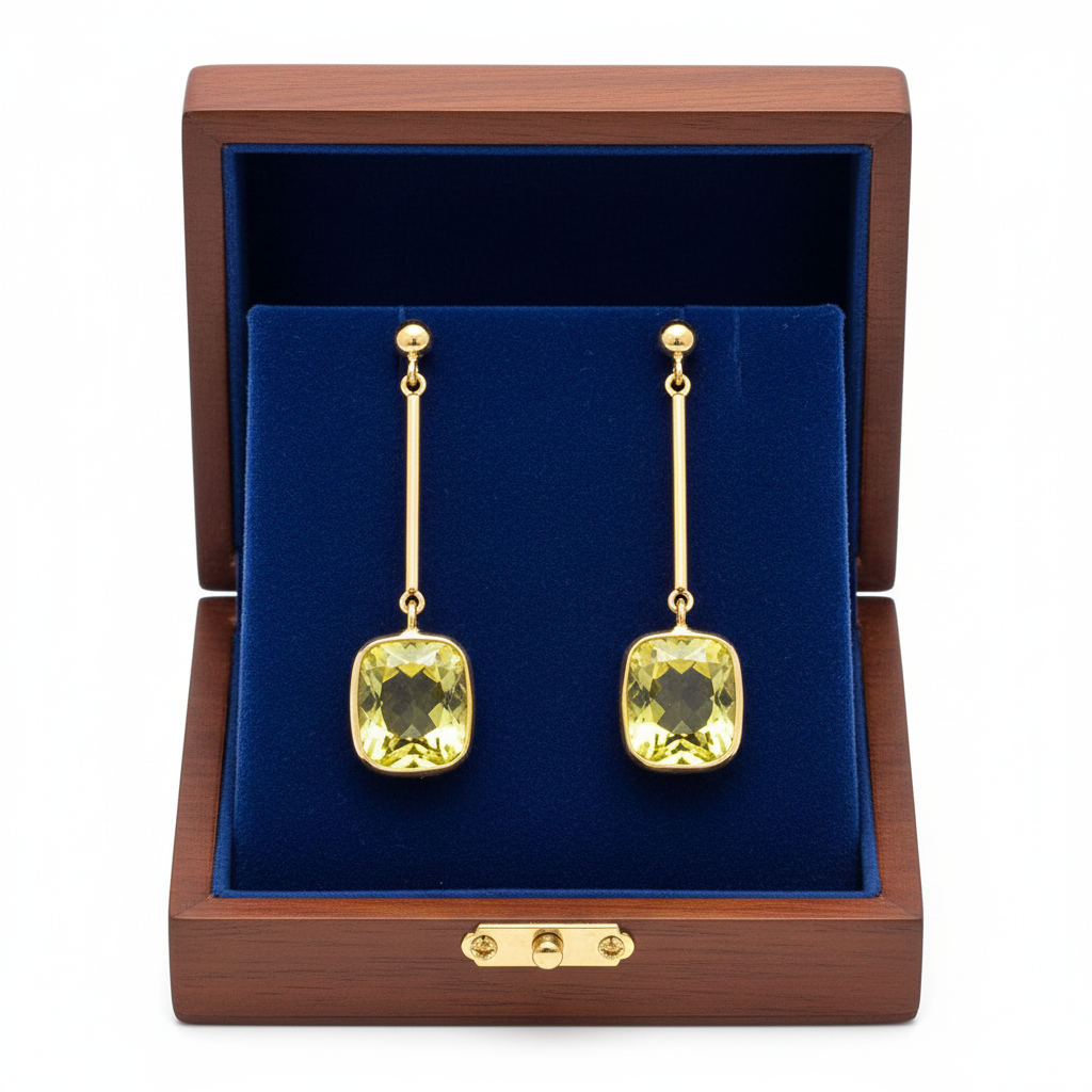 Lemon Citrine Earrings in Royal Blue Box