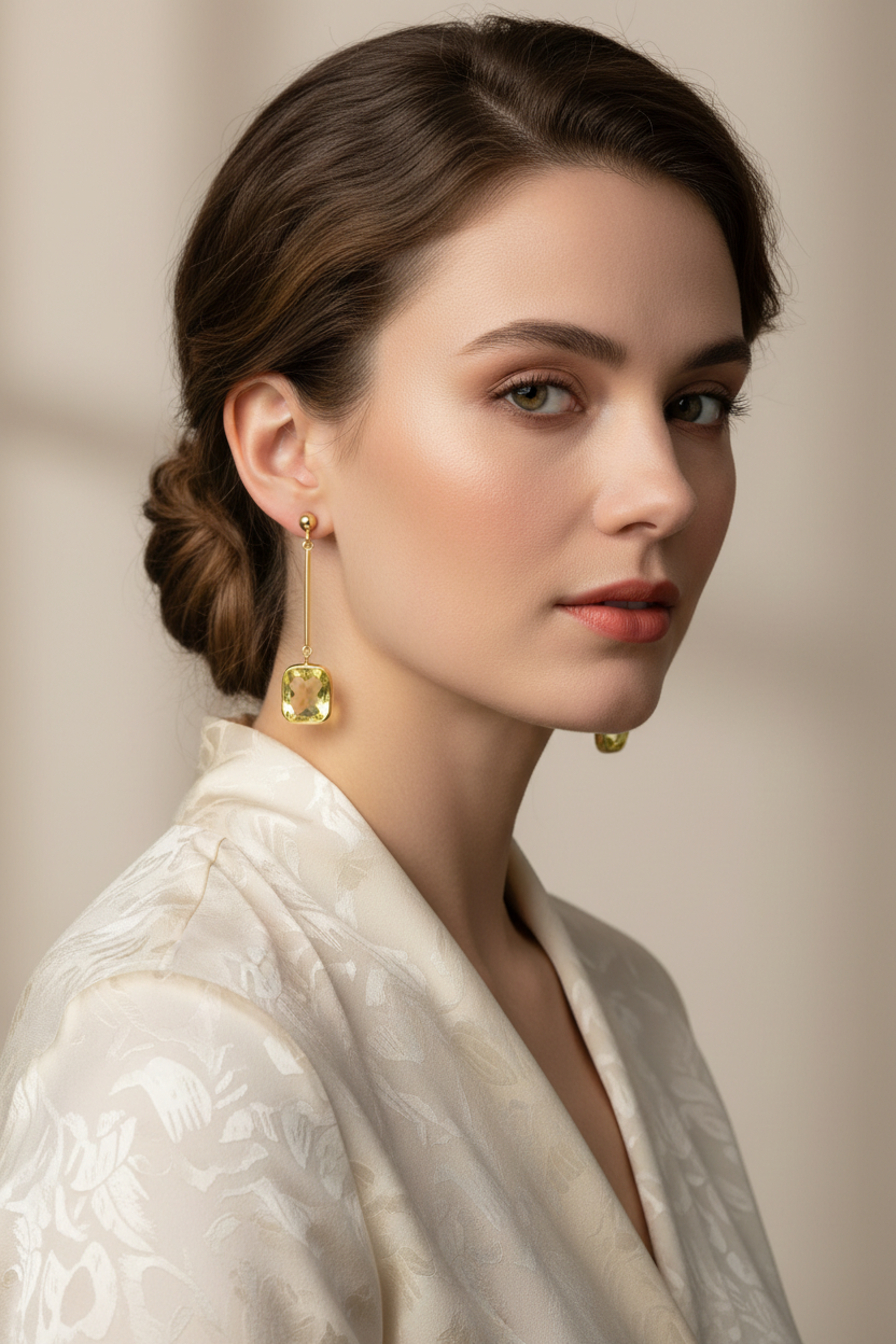 Lemon Citrine Earrings on Model
