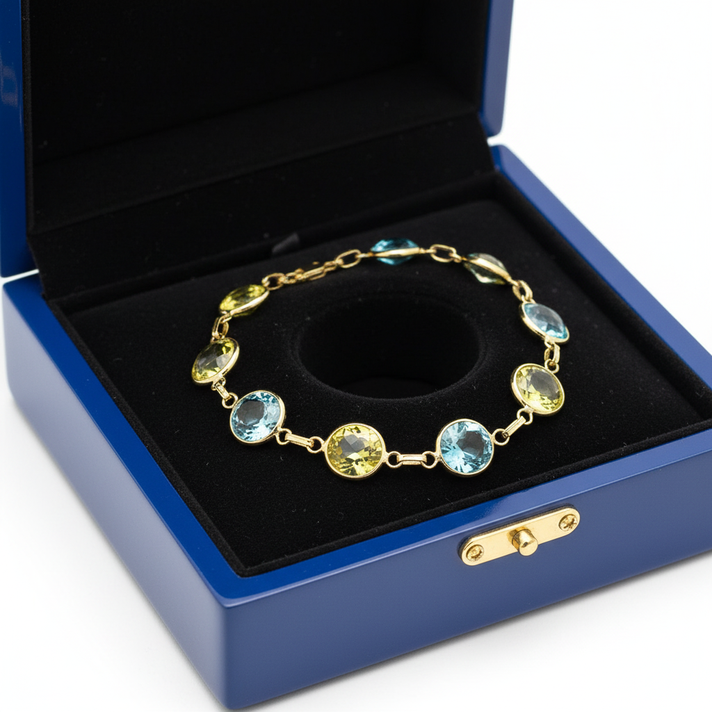 Lemon Quartz Blue Topaz Bracelet in box