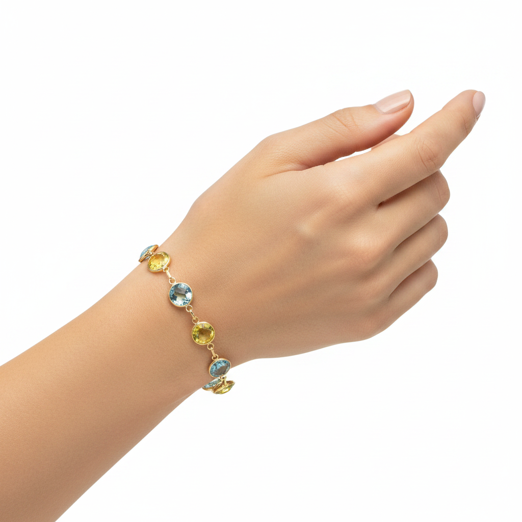 Lemon Quartz Blue Topaz Bracelet on model