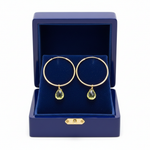 Lemon Quartz Briolette Hoop Earrings in Royal Blue Box