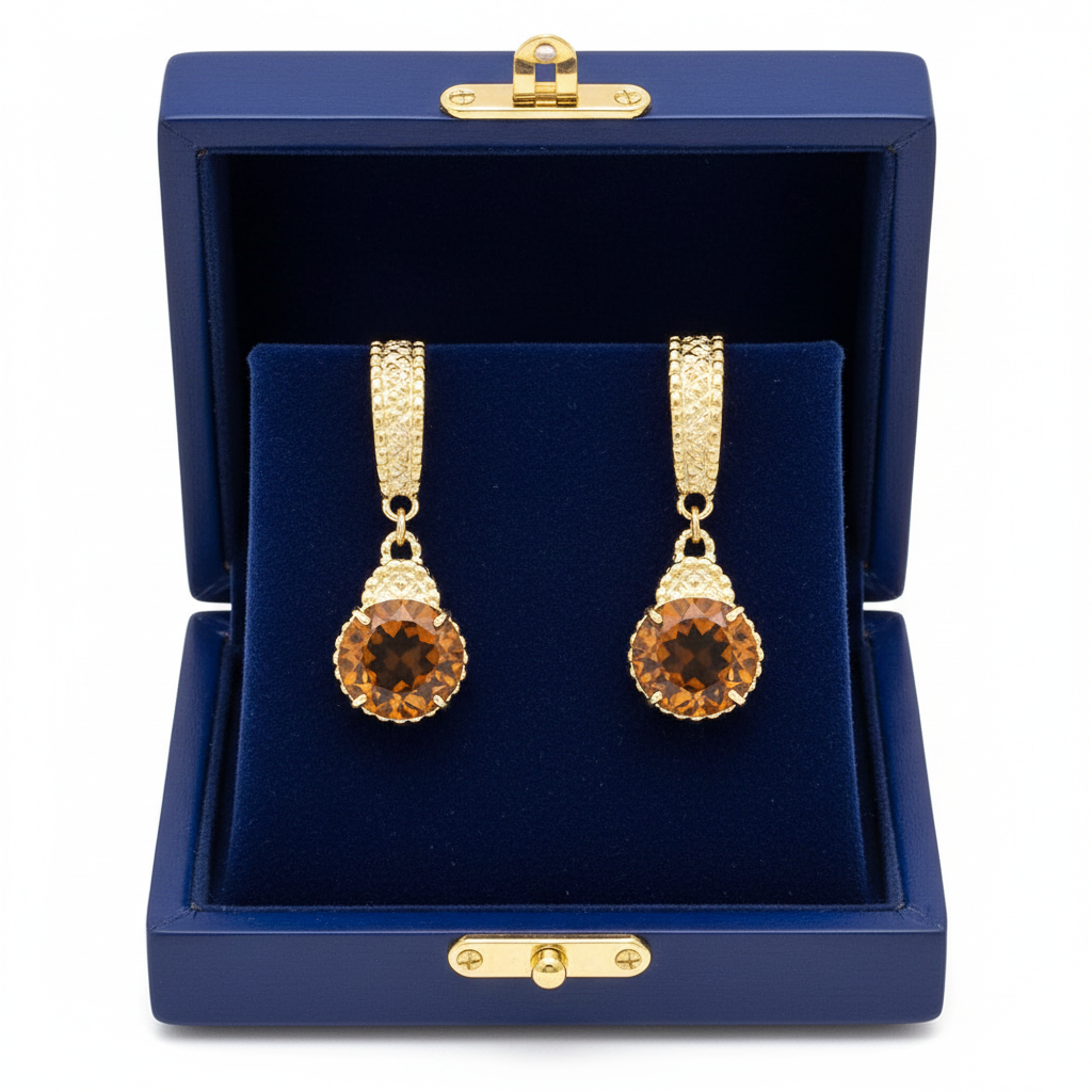 Madeira Citrine Earrings in Royal Blue Box