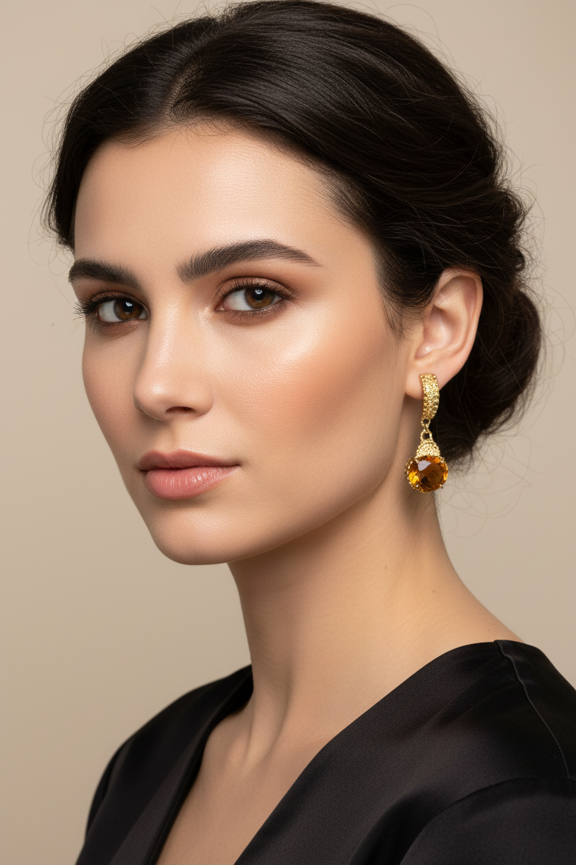 Madeira Citrine Earrings on Model