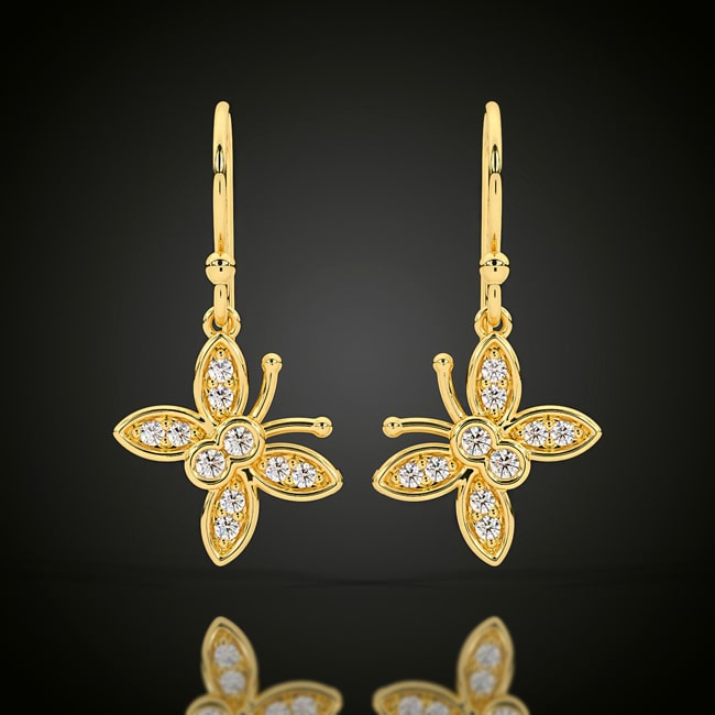 14k Gold Diamond Dangle Mini Butterfly Earrings (0.12.ct.tw)