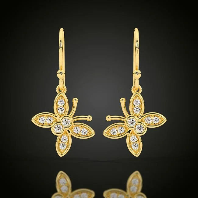 14k Gold Diamond Dangle Mini Butterfly Earrings (0.12.ct.tw) - JewelryNest