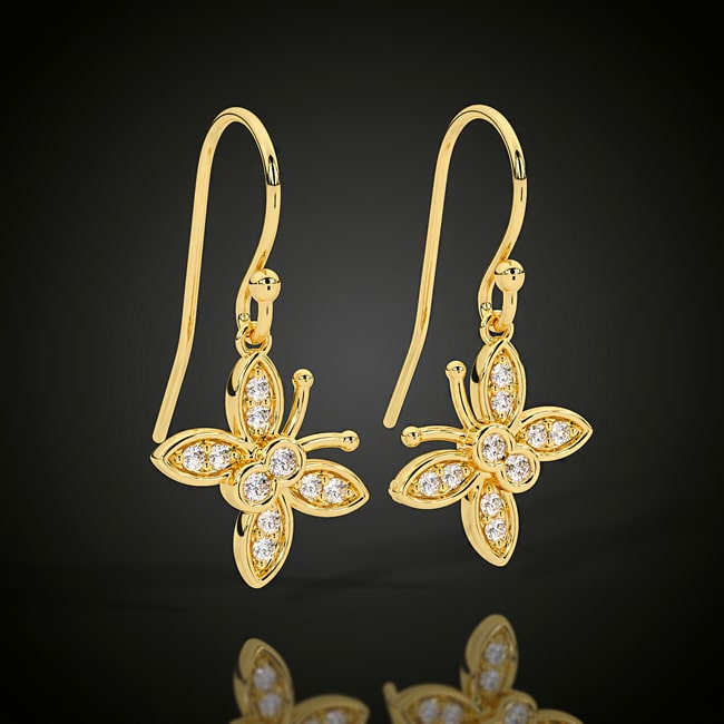 14k Gold Diamond Dangle Mini Butterfly Earrings (0.12.ct.tw)
