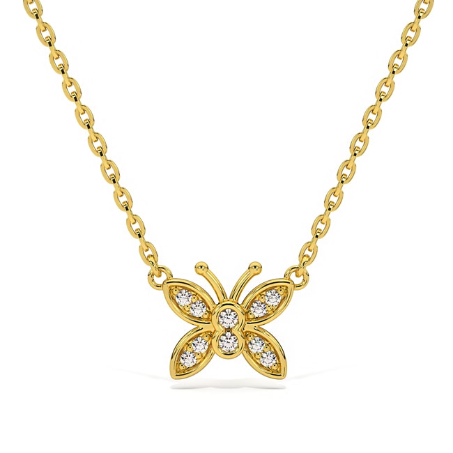 14k Solid Gold Diamond Mini Butterfly Necklace (0.06.ct.tw)