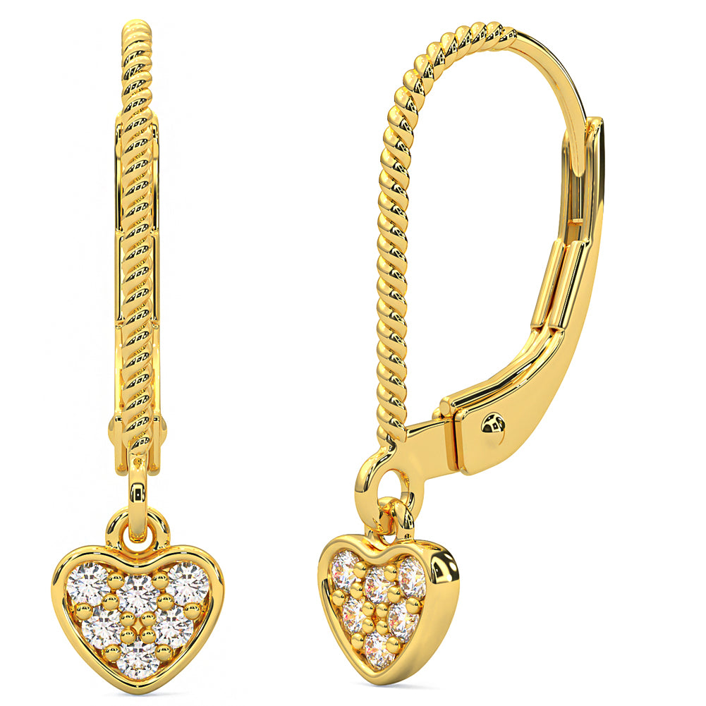 14k Gold Diamond Mini Heart-Shaped Dangle Earrings (0.12.ct.tw)