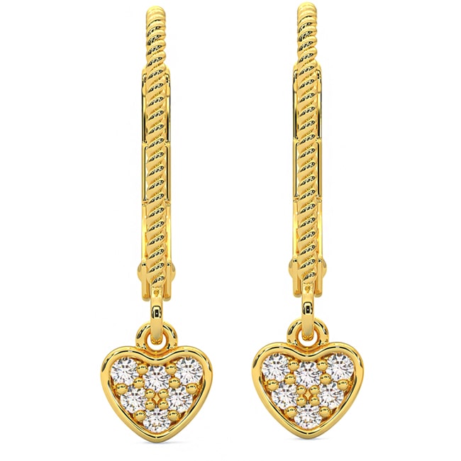 14k Gold Diamond Mini Heart-Shaped Dangle Earrings (0.12.ct.tw)