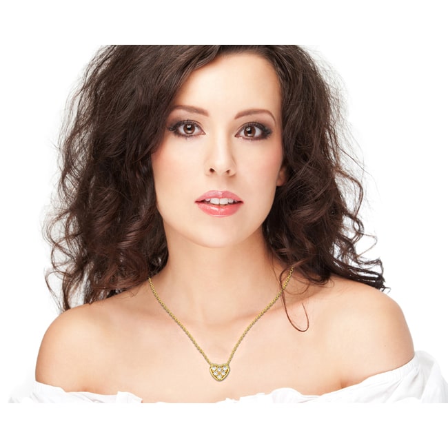 14k Gold Diamond Mini Heart-Shaped Necklace On Woman Neck (0.06.ct.tw)