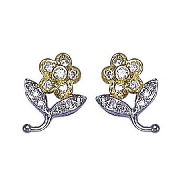14k Solid Gold Diamond Mini Daisy Leaf Earrings (0.20.ct.tw)
