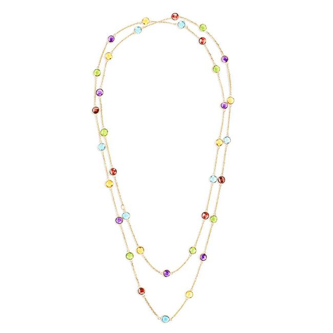 14k Checkerboard Fancy Cut Gemstone By The Yard Necklace (29.0.cts.tw)