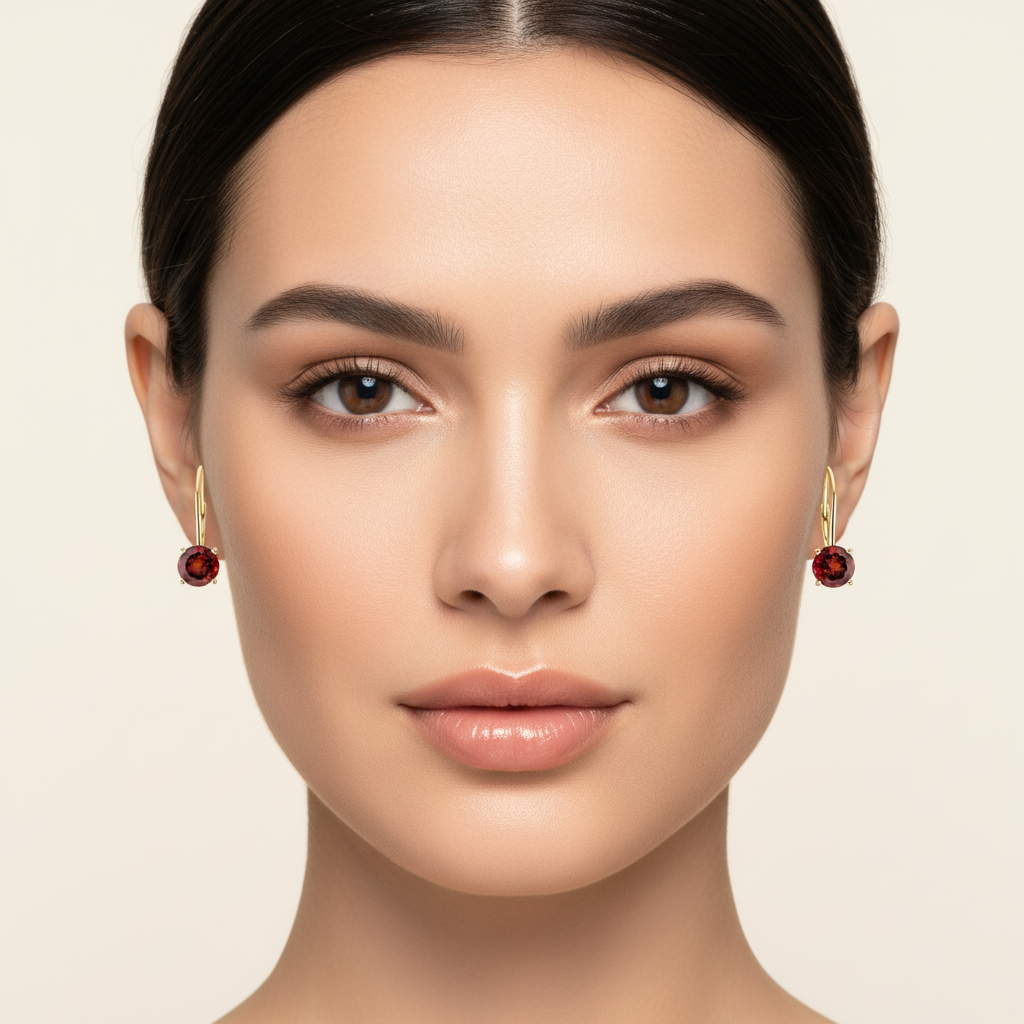 Mozambique Garnet Lever-Back Earrings on Model
