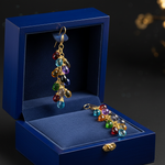 Colorful 14k gold briolette teardrop gemstone earrings with 16.8 cts total weight in a gift box. JewelryNest jewelry.