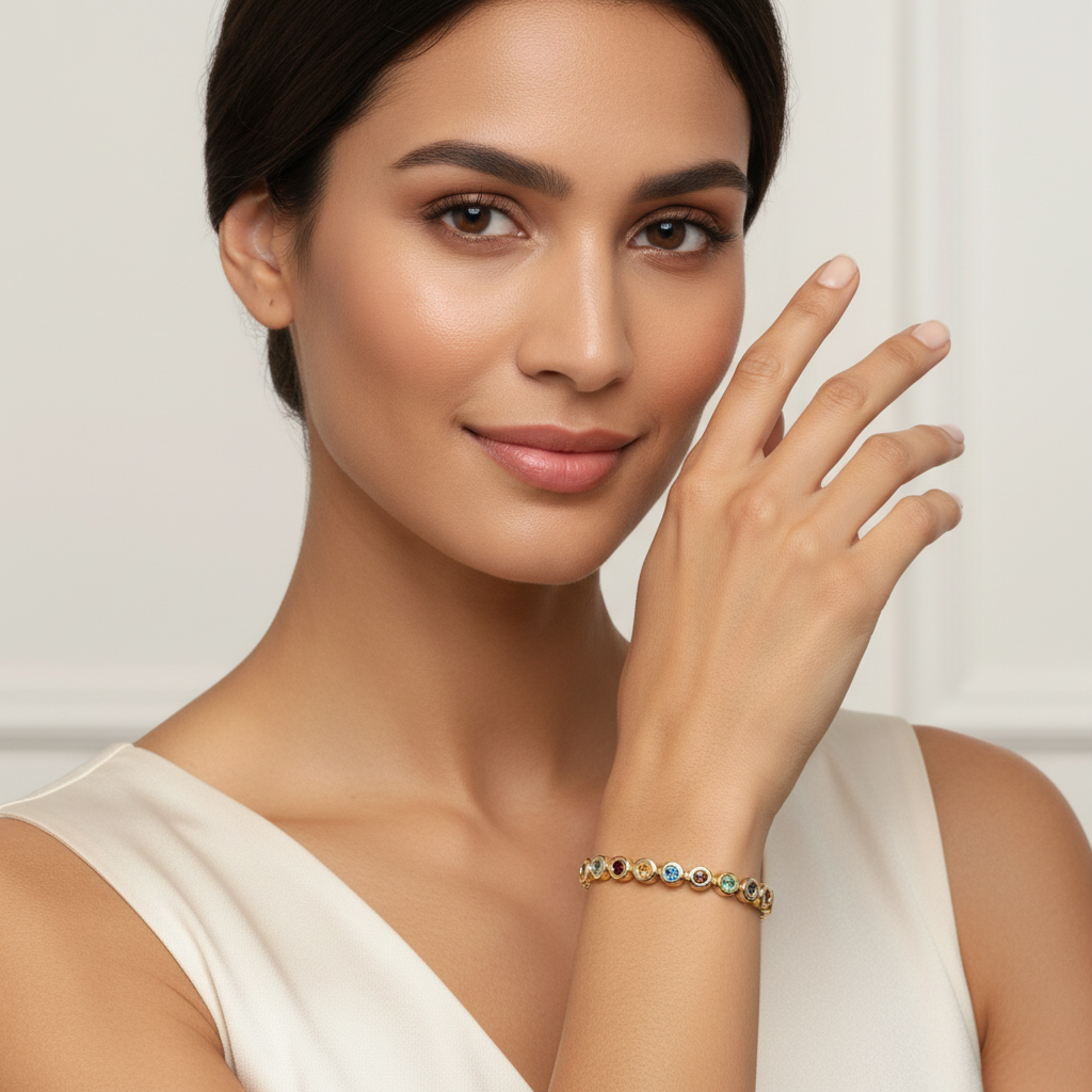 Multi-Color Gemstone Bracelet on model