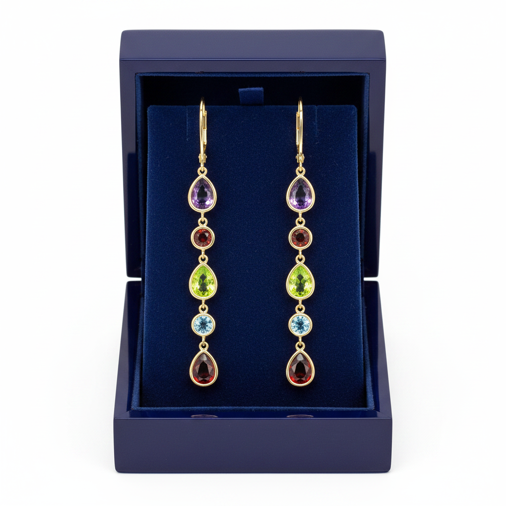 Multi-Gem Chandelier Earrings in Royal Blue Box