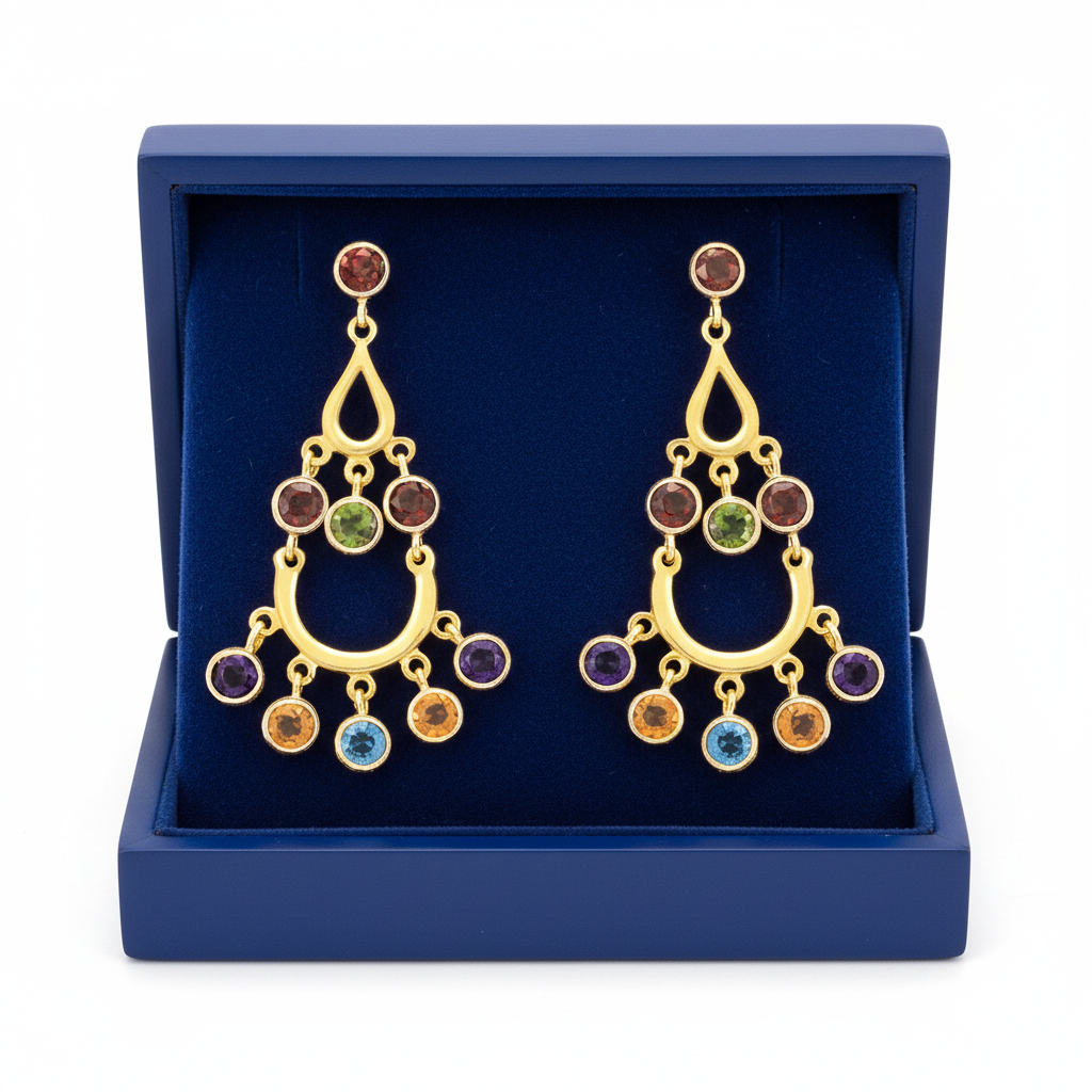 Multi-Gemstone Chandelier Earrings in Royal Blue Box