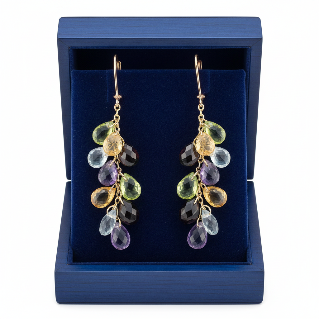 Multi-Stone Briolette Chandelier Earrings in Royal Blue Box