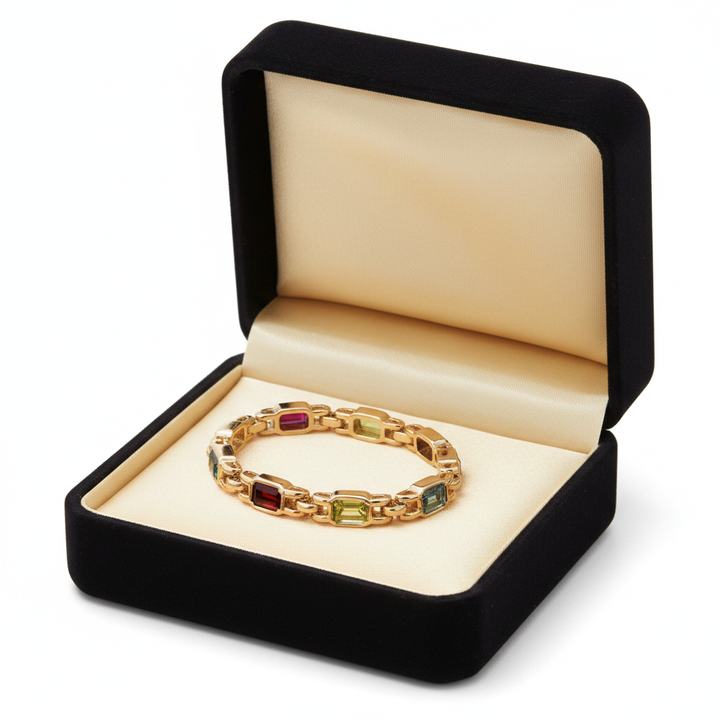 Multicolor gemstone bracelet in jewelry box