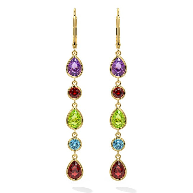 14k Multi-Gems Chandelier Drop Earrings (7.0.cts.tw)