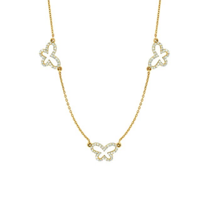 14k Gold Small Triple Butterfly Diamond Necklace (0.48.ct.tw)