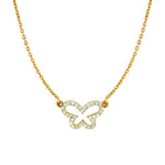 14k Yellow Solid Gold Diamond Butterfly Necklace (0.16.ct.tw)