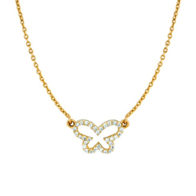 14k Yellow Solid Gold Diamond Butterfly Necklace (0.16.ct.tw)